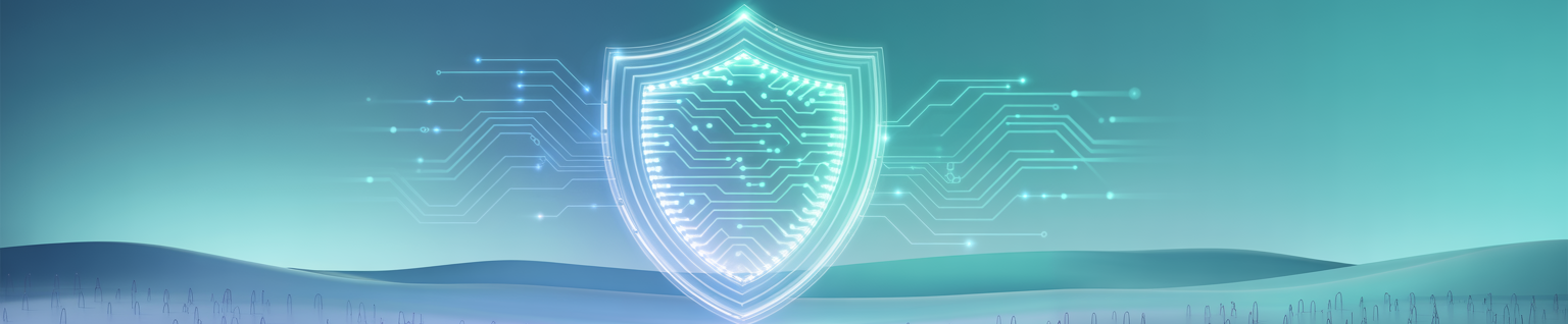 Abstract blue digital illustration with shield and network patterns symbolizing healthcare data security and compliance, used for a HITRUST vs. HIPAA article hero image.