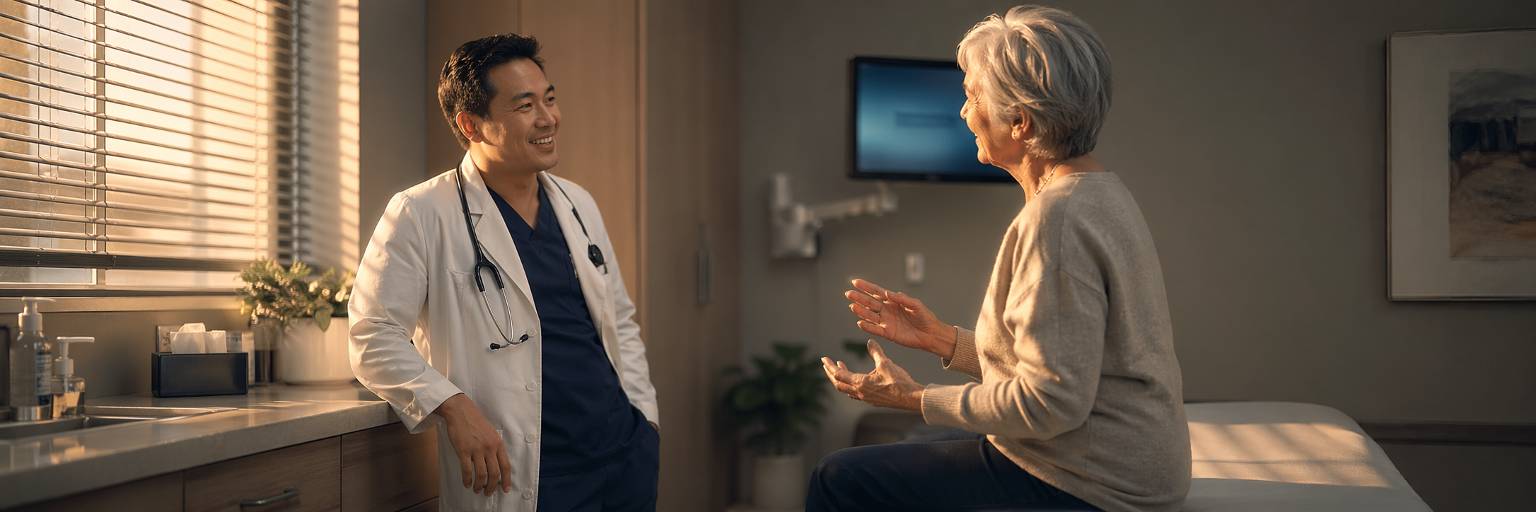Physician and patient in conversation during ambient clinical documentation with Dragon Copilot