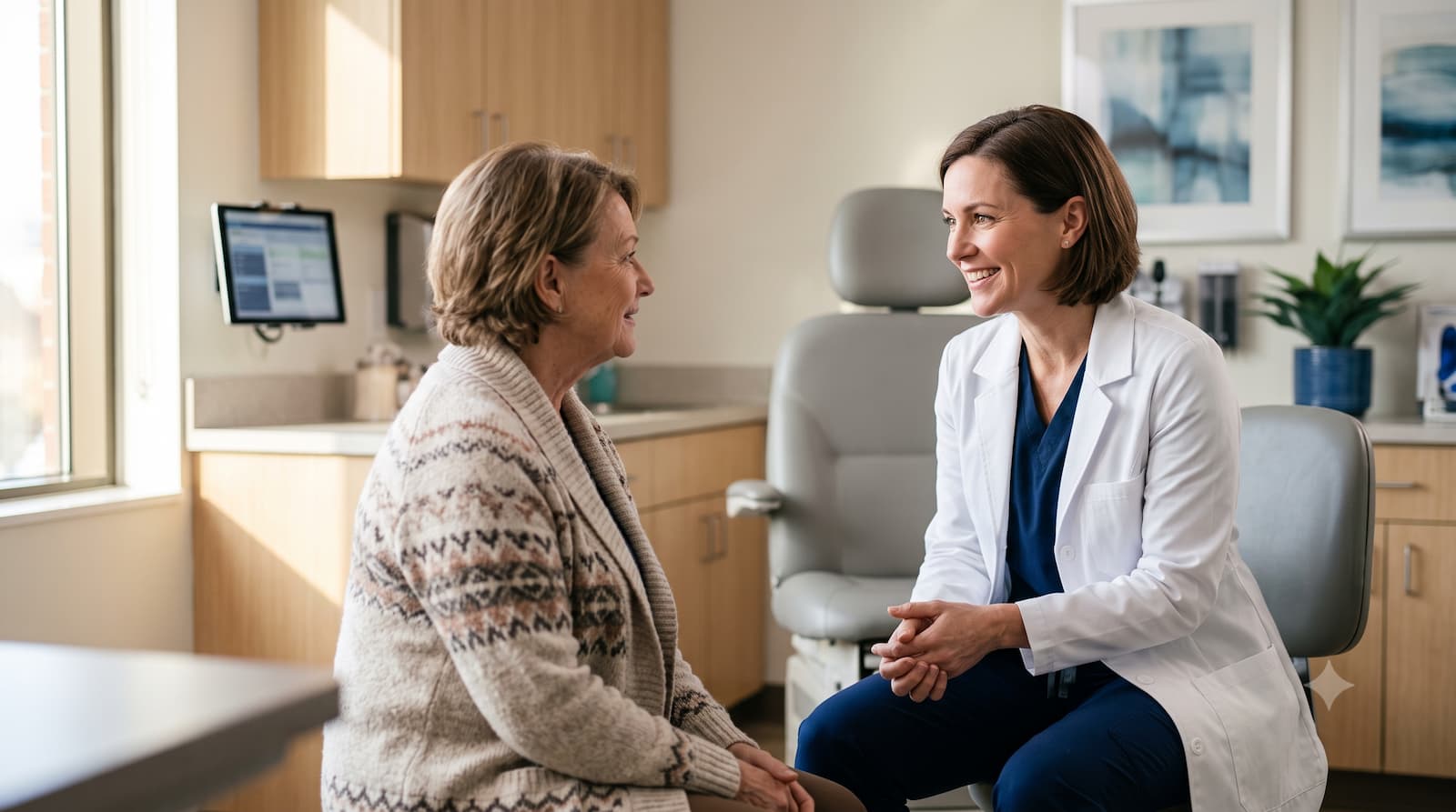 Dragon Copilot 4.0 — physician in conversation with a patient while the ambient scribe documents the visit