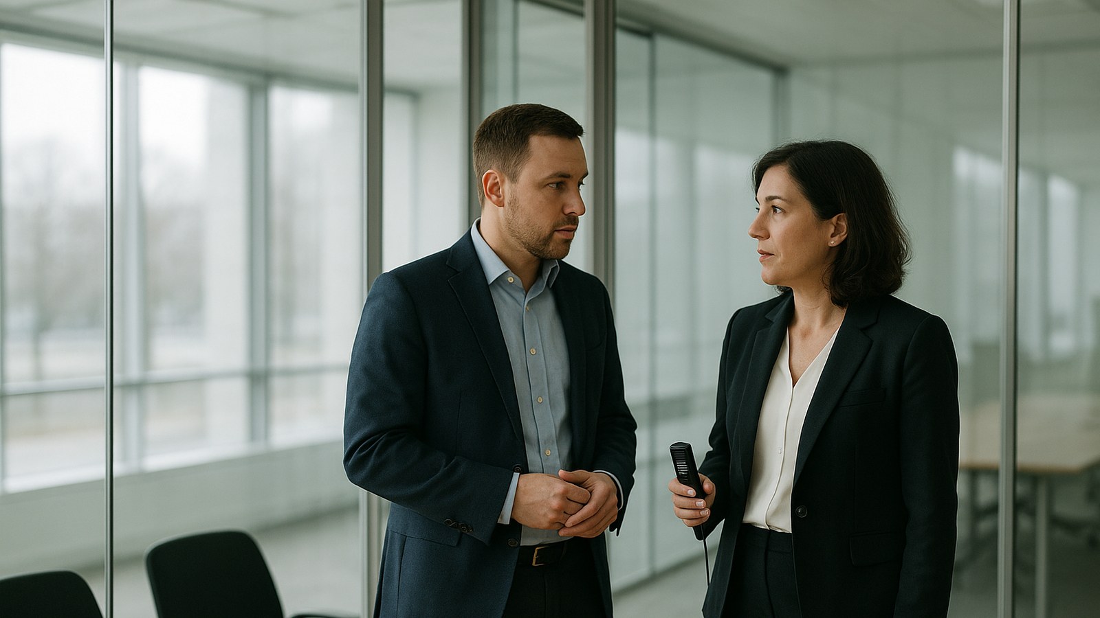 Dragon Legal Anywhere licences after end of support: law firm partner with a dictation microphone and practice manager in a conference room